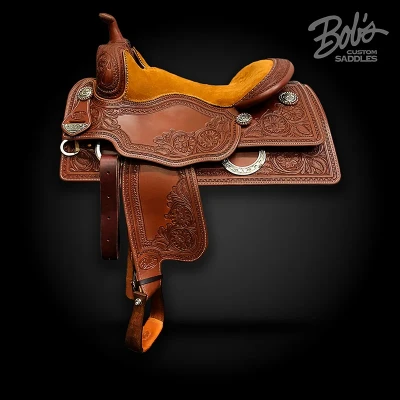 Jordan Larson Reiner 645 western reining saddle designed for precision and rider comfort.